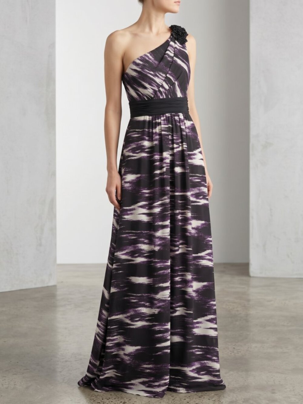 Max & Cleo One-Shoulder Purple and White Abstract Dress